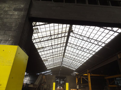 Translucent fiberglass roof panels  form a skylight